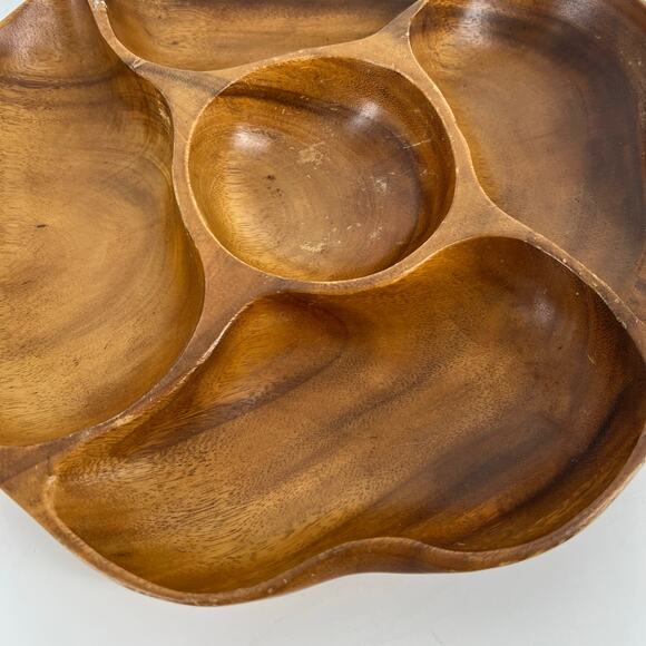 Monkey Pod round divided tray vintage - Picture 5 of 8